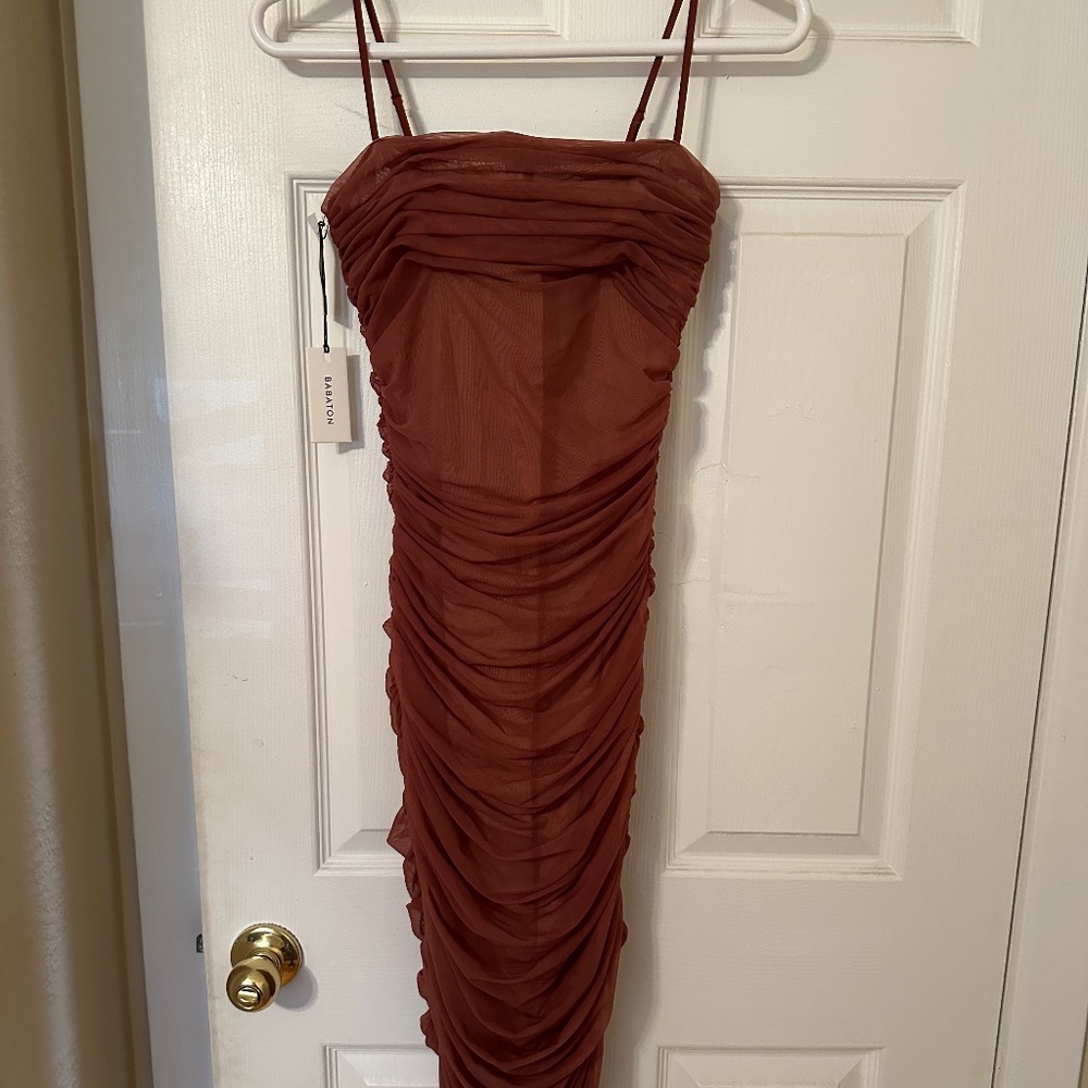 Aritzia Luxor midi dress in cider gold, size 2